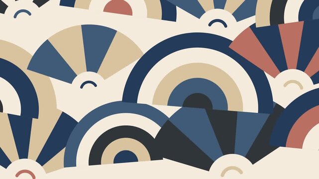 Animated geometric fan background with overlapping semicircles and arches for modern motion graphics