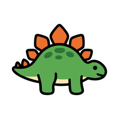 Cute Green Stegosaurus Dinosaur Cartoon Character With Orange Spikes © Saniah