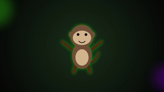 Cute cartoon monkey on dark green abstract background