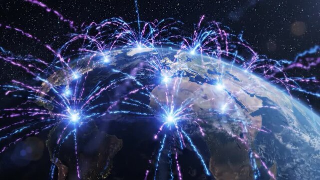 Global network connections over night side Earth.