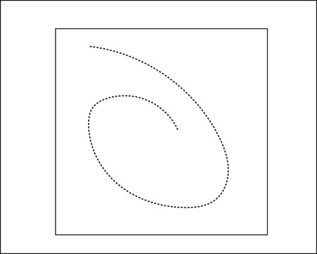 Simple oval dashed line swirl graphic with dotted path graphic element abstract shape vector graphic line art design asset minimalist geometry connection continuous movement illustration