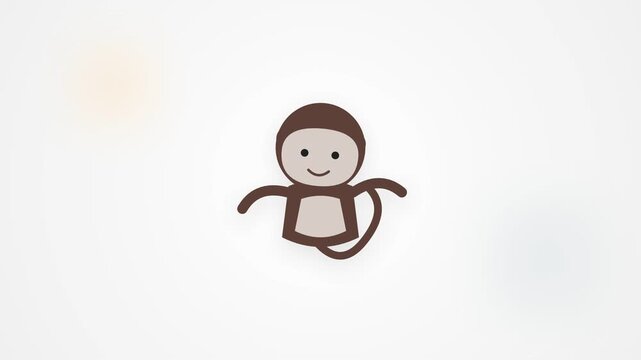 Cute Minimalist Cartoon Monkey on White Background