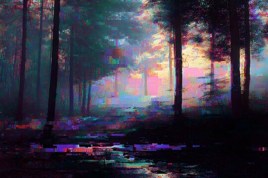 Glitch forest landscape