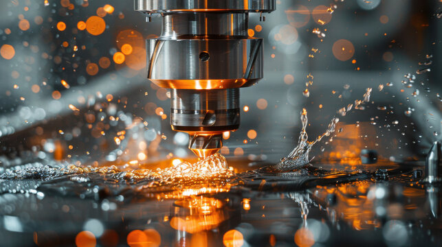 Precision CNC Milling Machine Carving Detail with Water Spray Effect