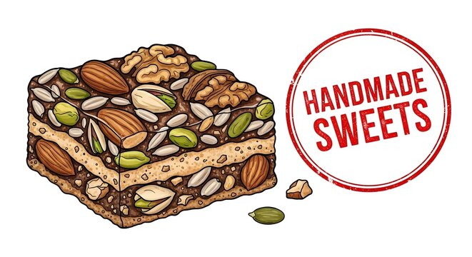 A handmade sweets multi nut and seed layered confectionery bar
