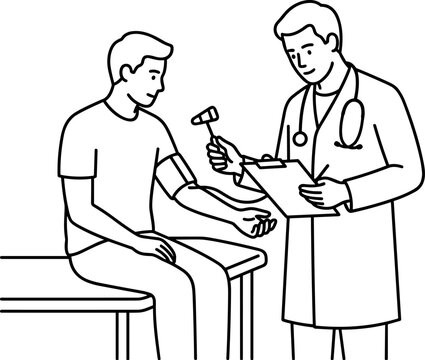 Doctor examining patients reflexes with reflex hammer medical checkup