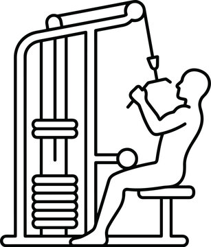 Man exercising at a gym lat pulldown machine fitness workout icon