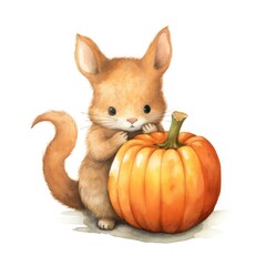 Fototapeta premium Red squirrel pumpkin animal vegetable.
