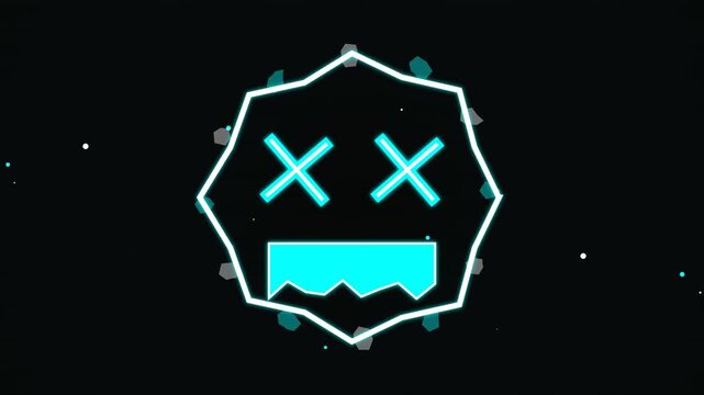 Glitch face badge icon animation glowing outline on dark background