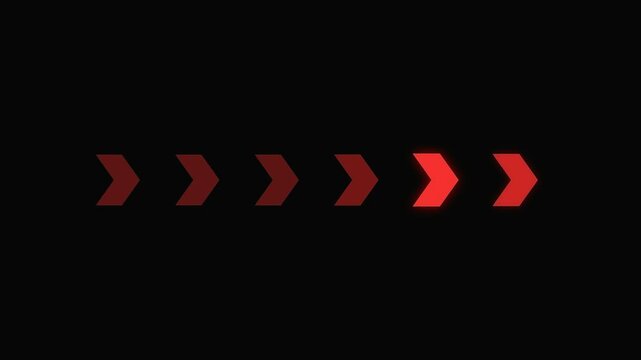 Red glowing chevron arrows moving sequence animation on dark background