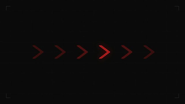 Red chevron arrows sequence animation with corner frame on dark background