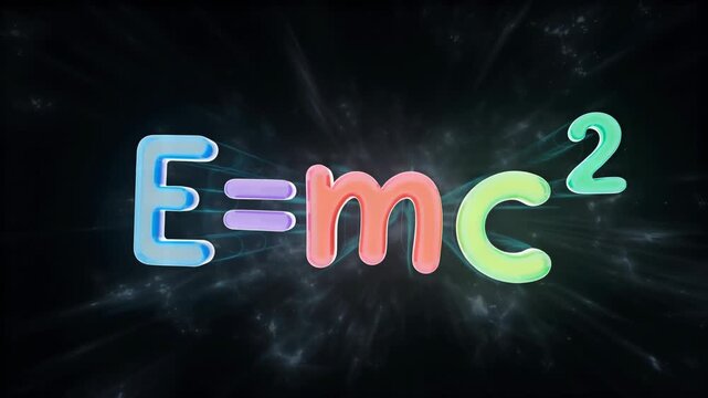 Colorful E Equals Mc Squared Equation Glowing Against Cosmic Space Background for Science Education and Physics Concept Videos