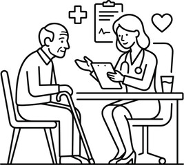 Fototapeta premium Doctor consulting elderly patient medical check up healthcare illustration