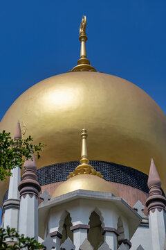 Golden dome or qubba, of the Sultan Mosque (Masjid Sultan) in Singapore, the city's most prominent and historic mosque, located at 3 Muscat Street in the cultural district of Kampong Glam.