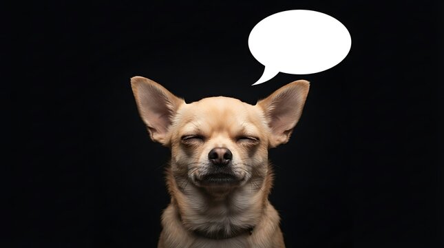 Chihuahua dog speaking with thought bubble against black background