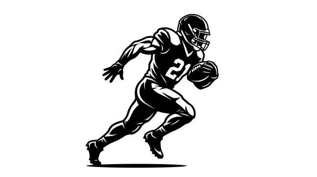 American football player running with ball, athletic sport action, player in uniform with helmet