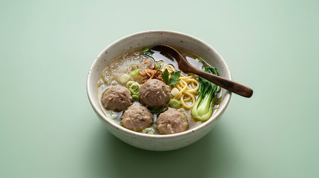 single bowl of bakso soup 