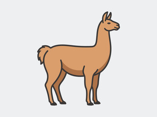 Fototapeta premium Cute brown llama standing in a simple flat vector illustration style
