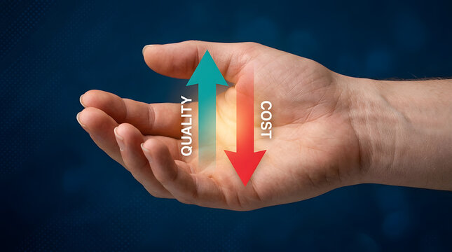 Hand illustrating quality improvement while reducing cost in business
