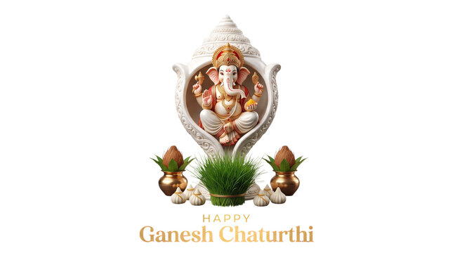 Lord ganesha idol for ganesh chaturthi festival isolated on transparent background