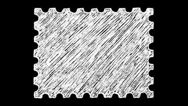 Hand-drawn white chalk postage stamp grunge frame drawing on alpha 2