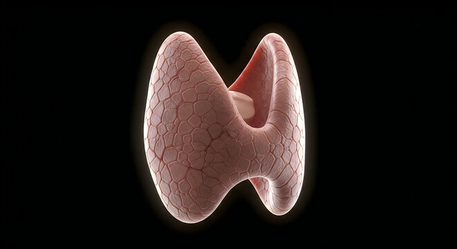 Detailed illustration of the human thyroid gland with intricate surface texture