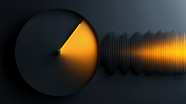 Abstract orange glowing clock face morphing into soundwaves or barcode on dark background for deadline and flash sale concepts.