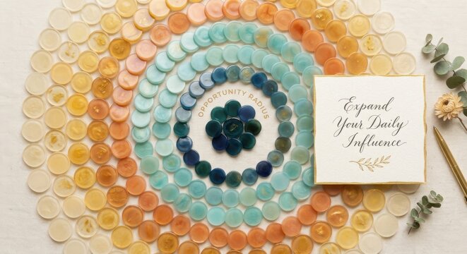 Circular Mosaic Pattern of Colorful Glass Beads with Inspirational Quote