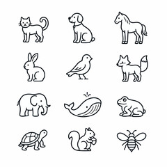 Obraz premium Vector-based, uncolored animal line icon set on a white background.