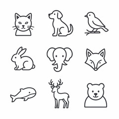 Obraz premium Vector-based, uncolored animal line icon set on a white background.