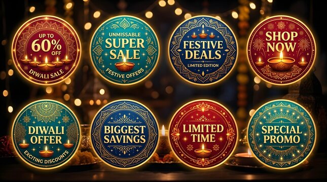 Set of diwali festive sale badges and discount labels