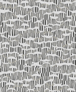 Seamless traditional texture with spherical piano key motifs floating in a rhythmic pattern for a modern and playful geometric decorative design