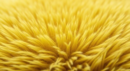 Fototapeta premium High-resolution macro shot of a vibrant yellow shaggy faux fur texture featuring soft long fibers and a cozy, plush aesthetic background, warm, golden, detail