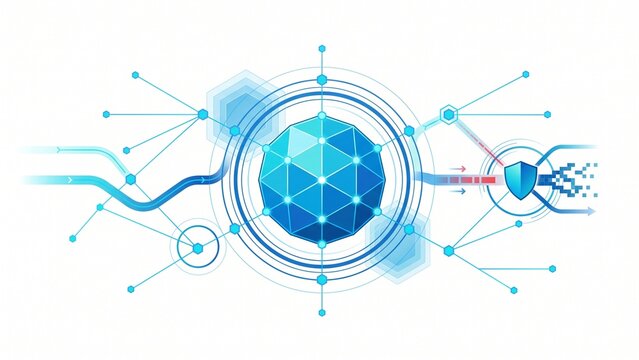 Global Network Security Hub with Cyber Shield Analysis Vector Illustration