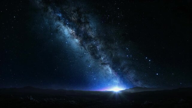 Milky Way Galaxy Arches over Mountainous Landscape at Night with Vibrant Cosmic Stars and Nebulae