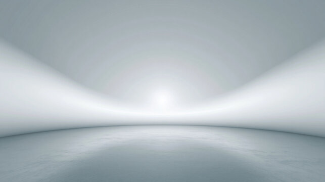 Expansive bright white curved interior with subtle light gradient for futuristic design and backdrop.