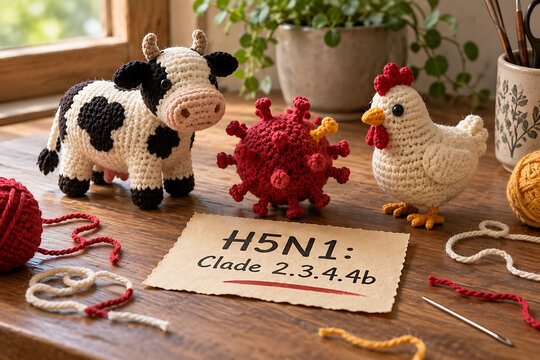 H5N1 Clade 2.3.4.4b Avian Influenza and Mammalian Spillover Concept Illustration