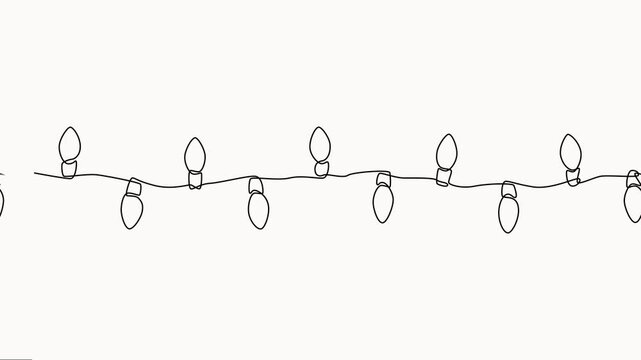 Minimal line art christmas lights drawing on white background in seamless loop animation style.
