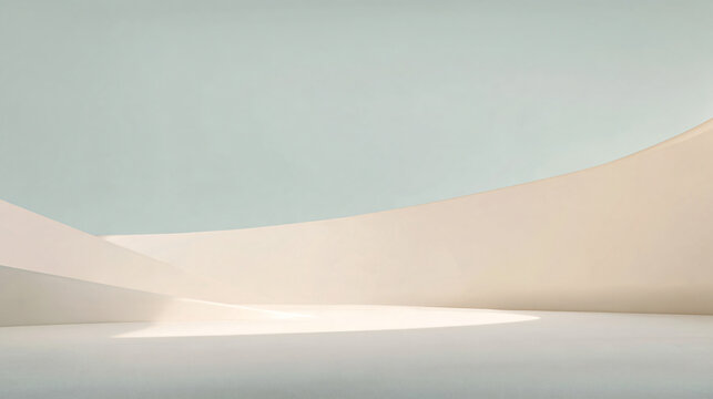 high-end conceptual wallpaper, enormous pale blue environment defined by one subtle concave negative space cutting gently through the composition