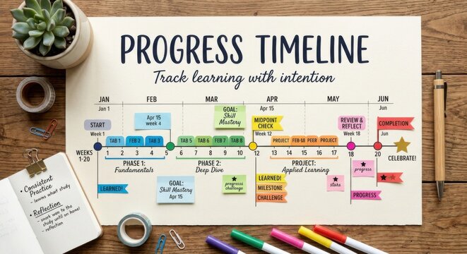 Progress Timeline for Tracking Learning and Project Milestones