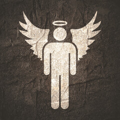 Fototapeta premium Fantasy man angel with huge bird wings. Simple icon