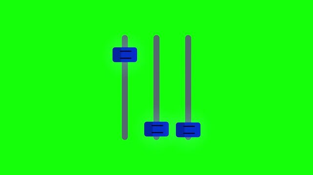 Audio mixer fader sliders moving on green screen background