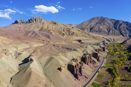 Aerial of the mountains around Bamyan, Afghanistan