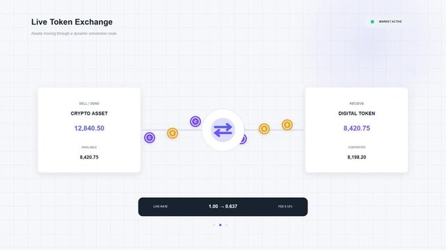 Cryptocurrency exchange interface and digital token trading screens