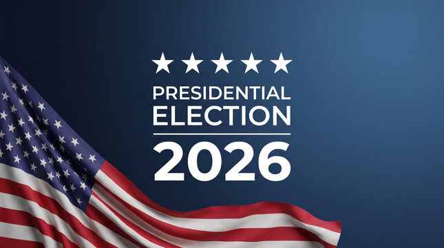 Presidential election usa midterm campaign flag patriotic banner headline for voting season. us united america vote ballot 2026. government politic democracy candidate, patriotic banner