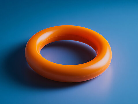 Orange rubber sealing ring displayed on a blue studio surface