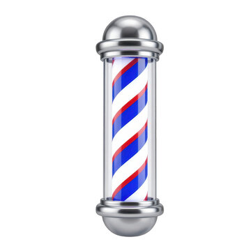 Modern barbershop pole with red blue and white spinning pattern