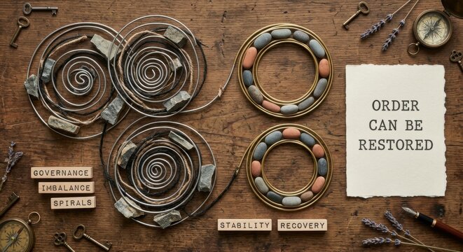 Abstract Spiral Spirals Representing Governance Imbalance and Recovery