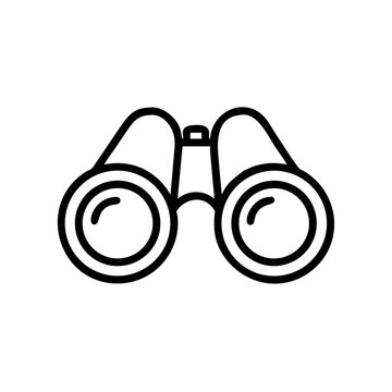 Minimalist black line binoculars icon for optical discovery.