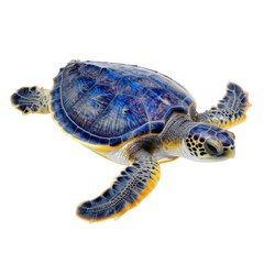 Fototapeta premium Small swimming sea turtle isolated on white background with marine turtle